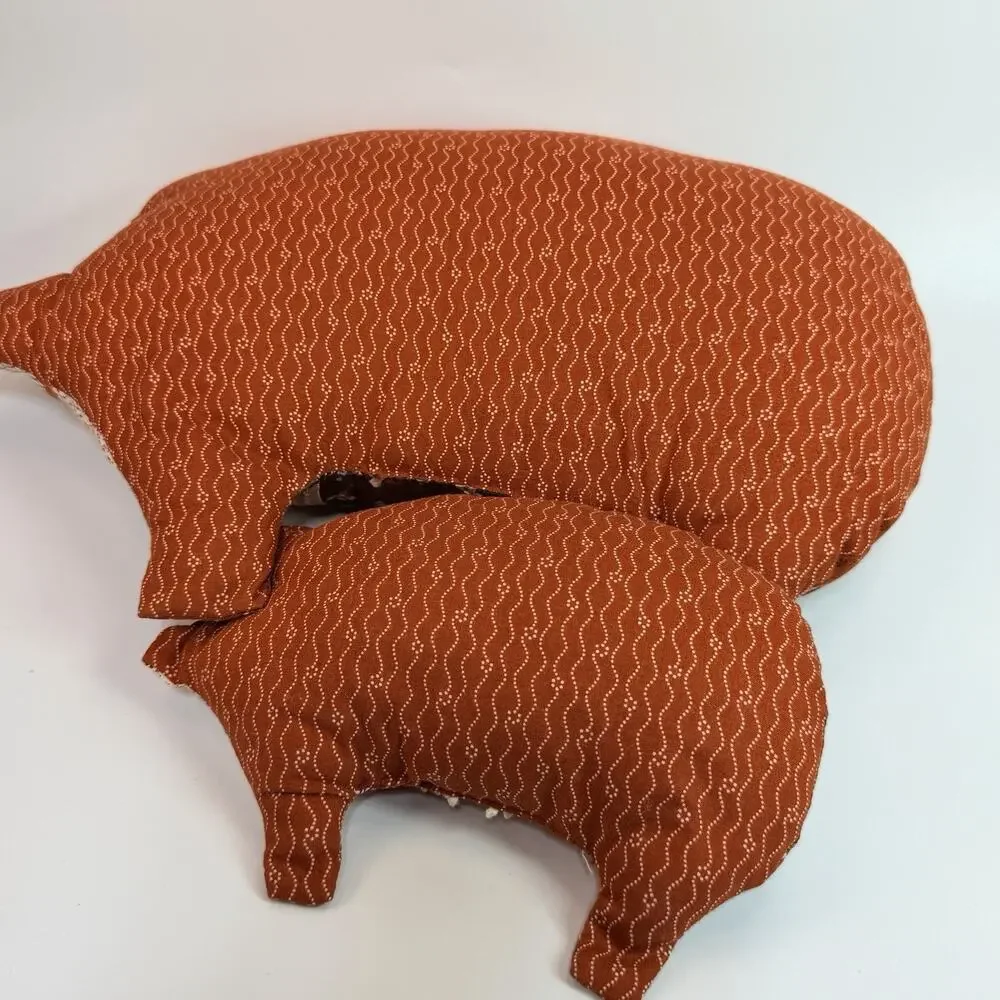 Set 2 Handmade Calico Plush Stuffed Pig Pillows Granny Cottage Brown Ornage 80s
